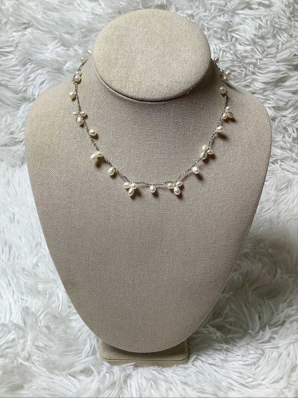 925 Sterling Silver Dangling Fresh Water Pearl Cluster Necklace C32-4